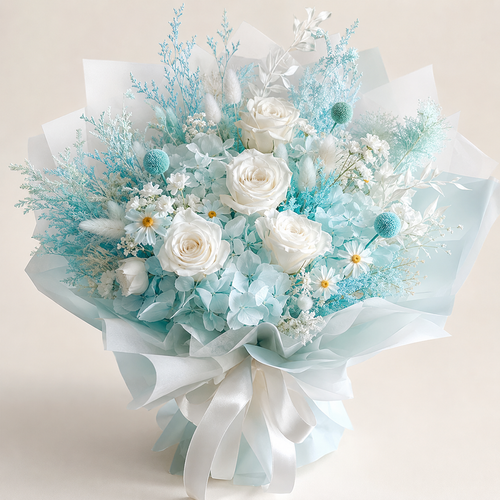 Aqua Snow preserved flower bouquet