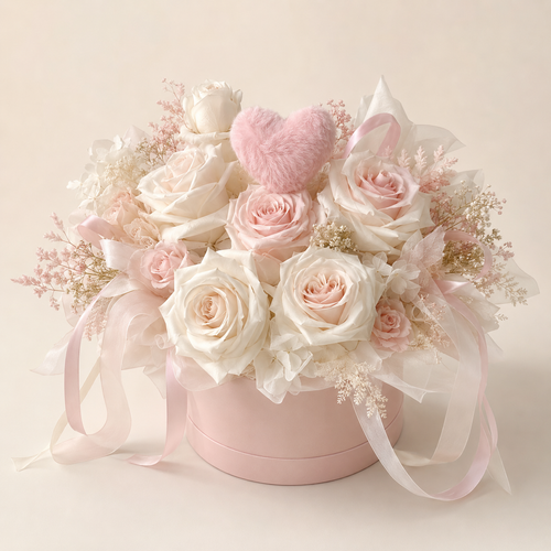 Blush Heart preserved rose box arrangement