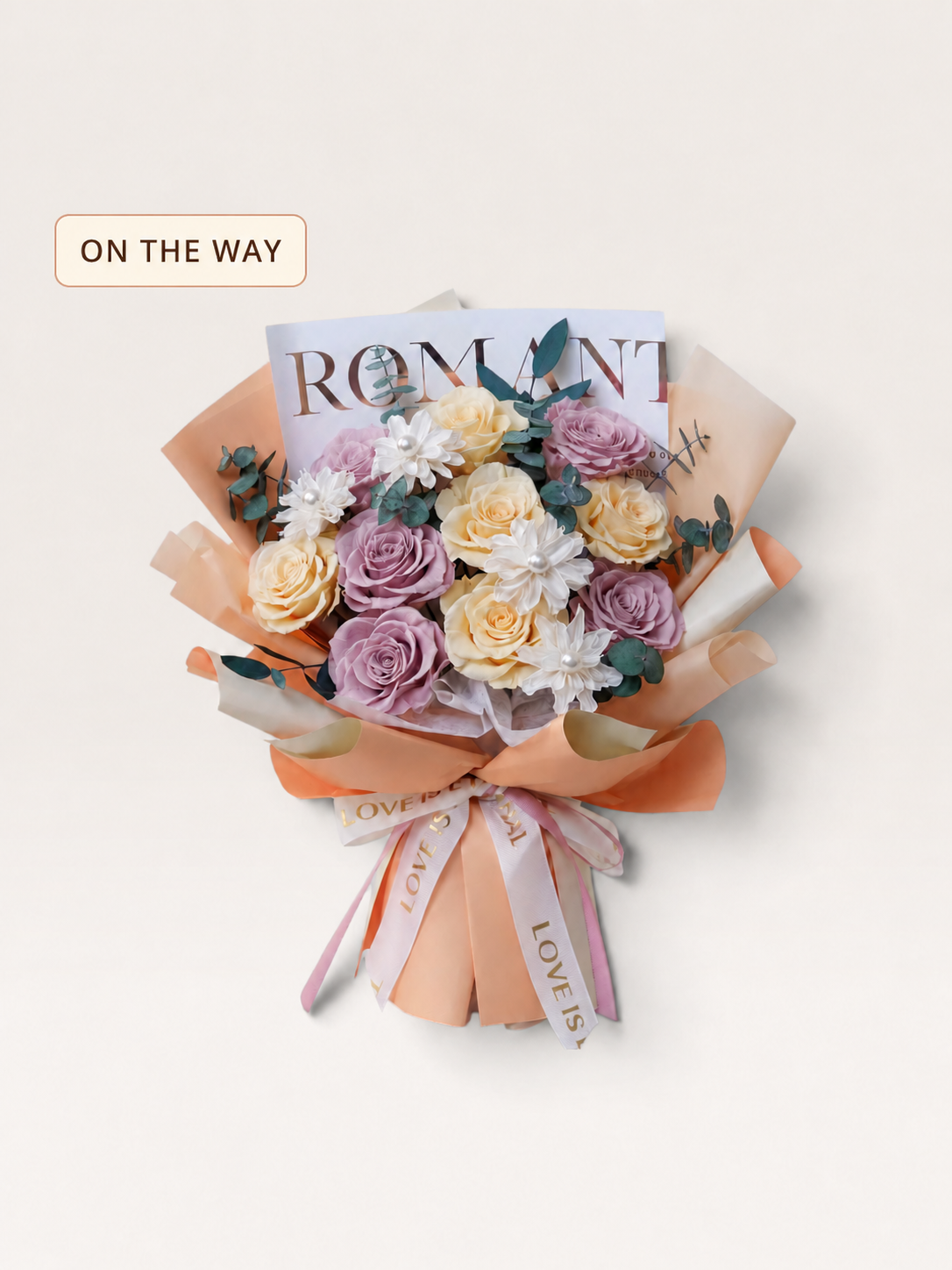 Peach Lilac Elegance -Grand Preserved Flower Bouquet — ON THE WAY