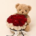 Finished DIY Bear Hug Preserved Rose Basket Kit example