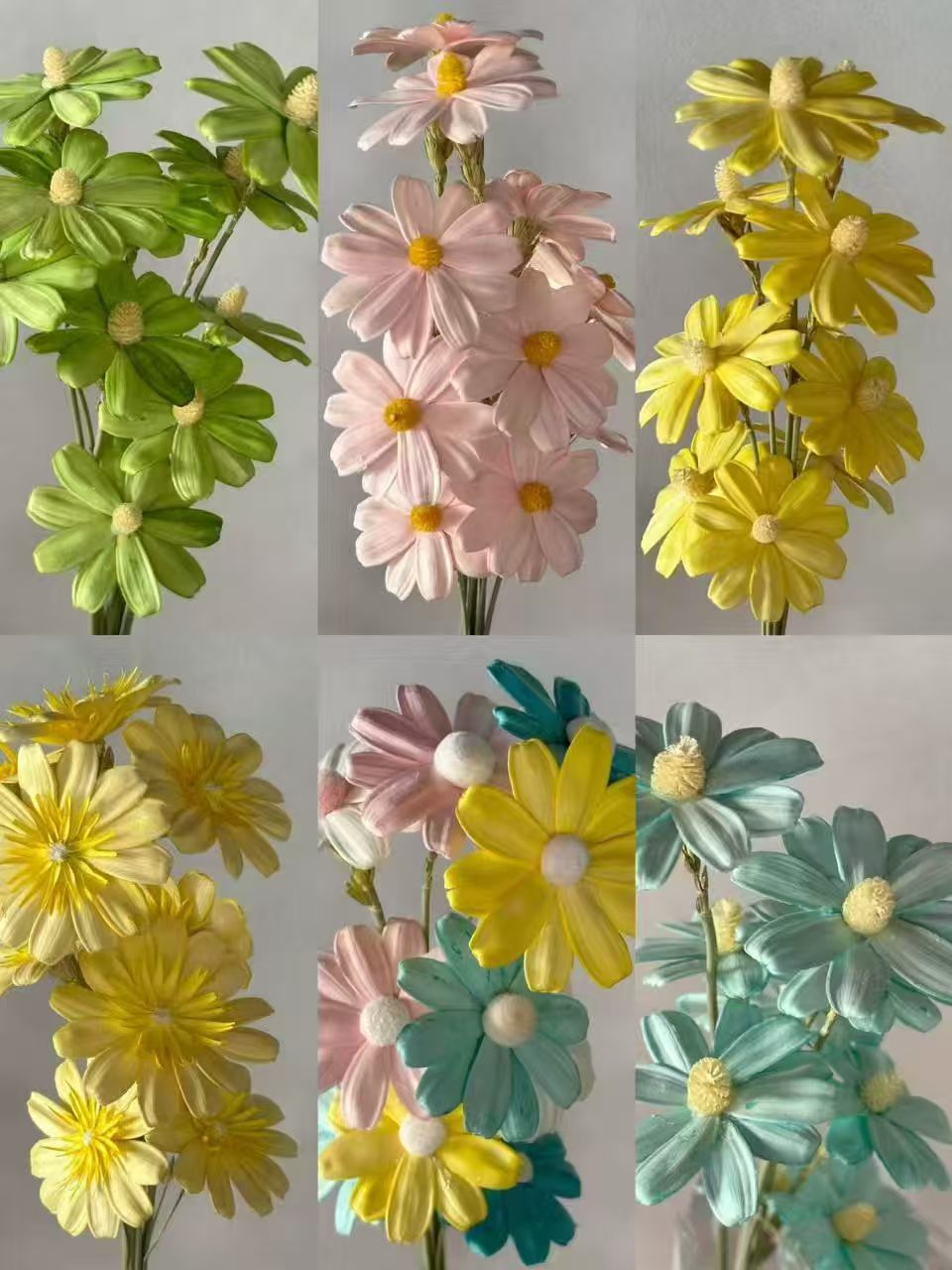 Handmade sola daisy stems in green, pink, yellow, pastel and aqua colors