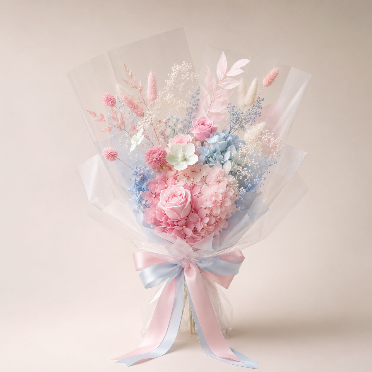 Pink and Blue Cloud preserved flower bouquet
