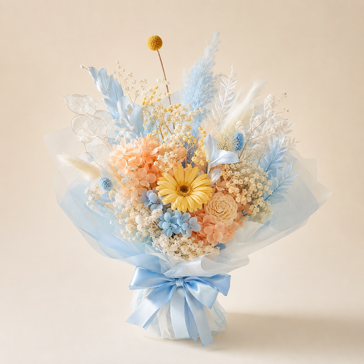 Sunshine Blue preserved flower bouquet