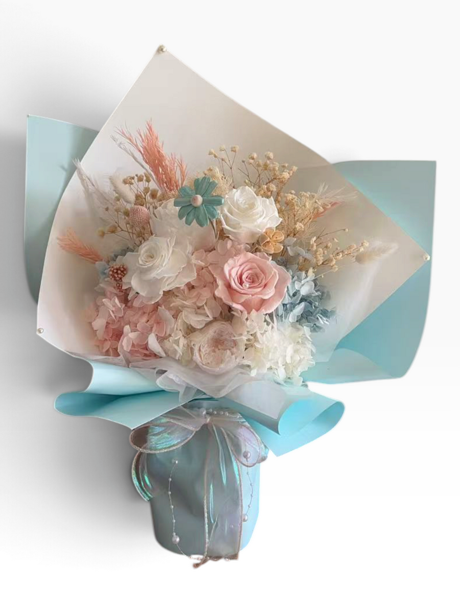 Pastel Breeze large preserved flower bouquet in pink, ivory and aqua