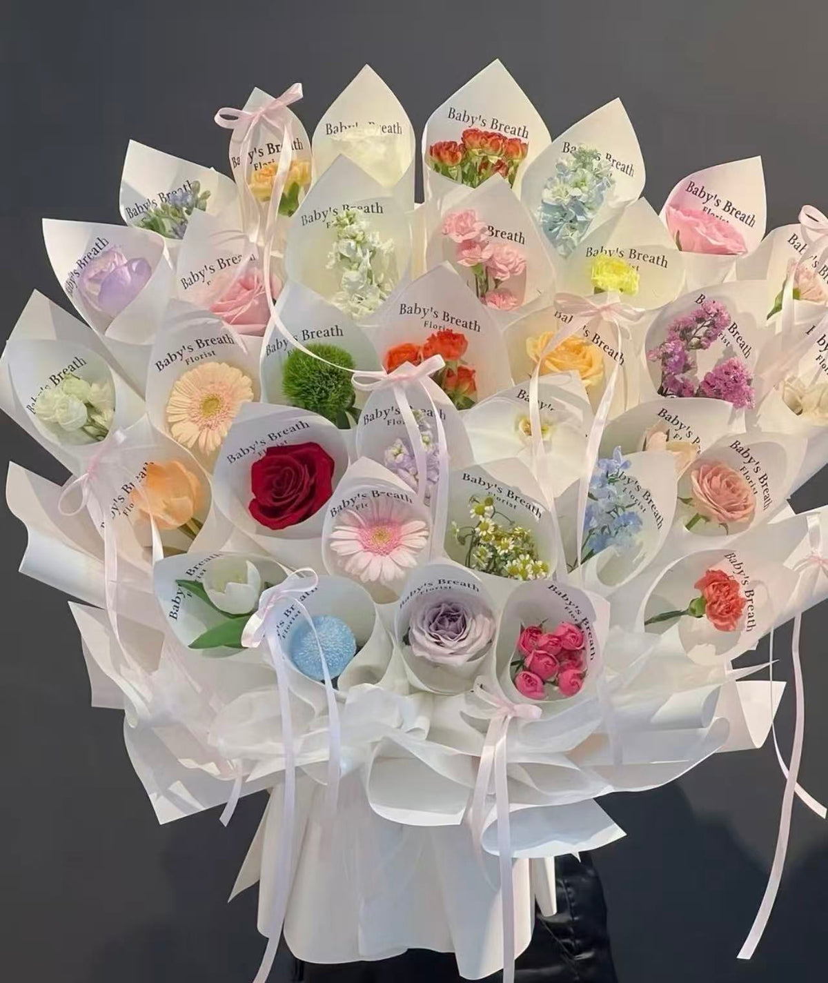A selection of individual preserved flowers for custom bouquets