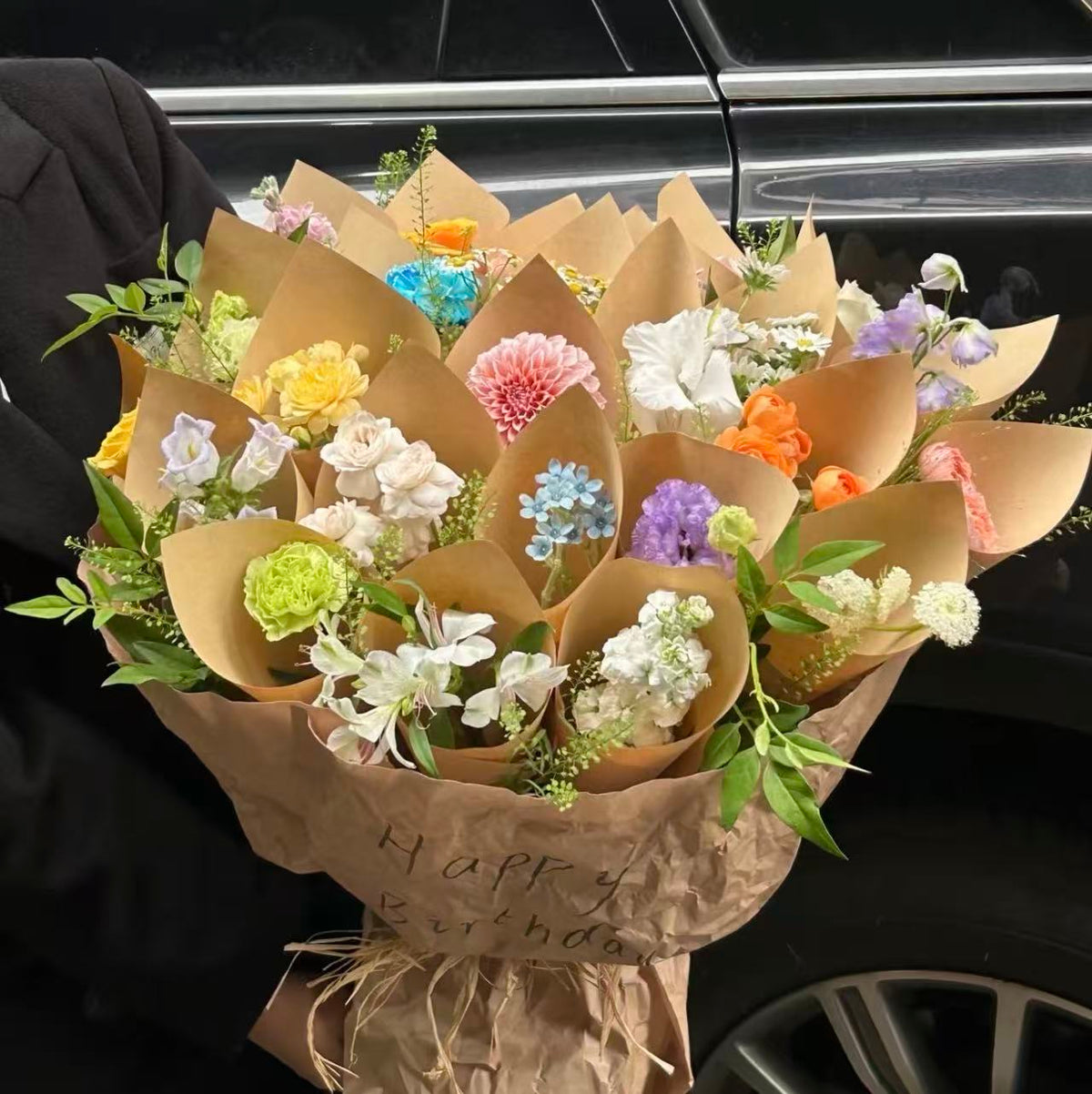 Pastel preserved bouquet ready for a birthday celebration